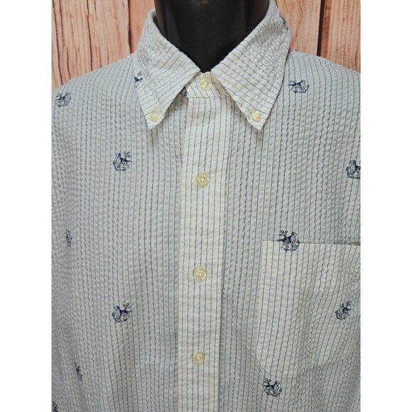 Ralph Lauren Mens Nautical Print Seersucker Button-Down Shirt Large - Picture 3 of 7